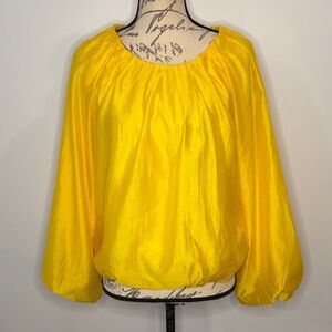 Banana Republic shirred puff sleeve bubble hem blouse top with subtle sheen S